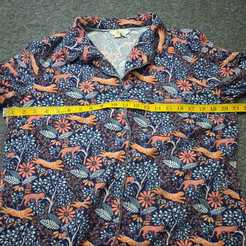 Boden Womens Cotton Flannel Pajama Set Tiger Leopard Floral Blue Orange Sz 8
